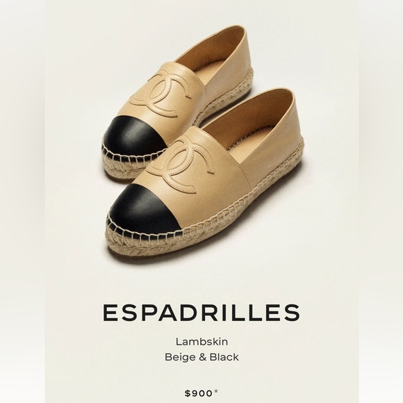 Chanel beige black espadrilles lambskin w/ box, original receipt size 5 or 35 - Picture 1 of 10